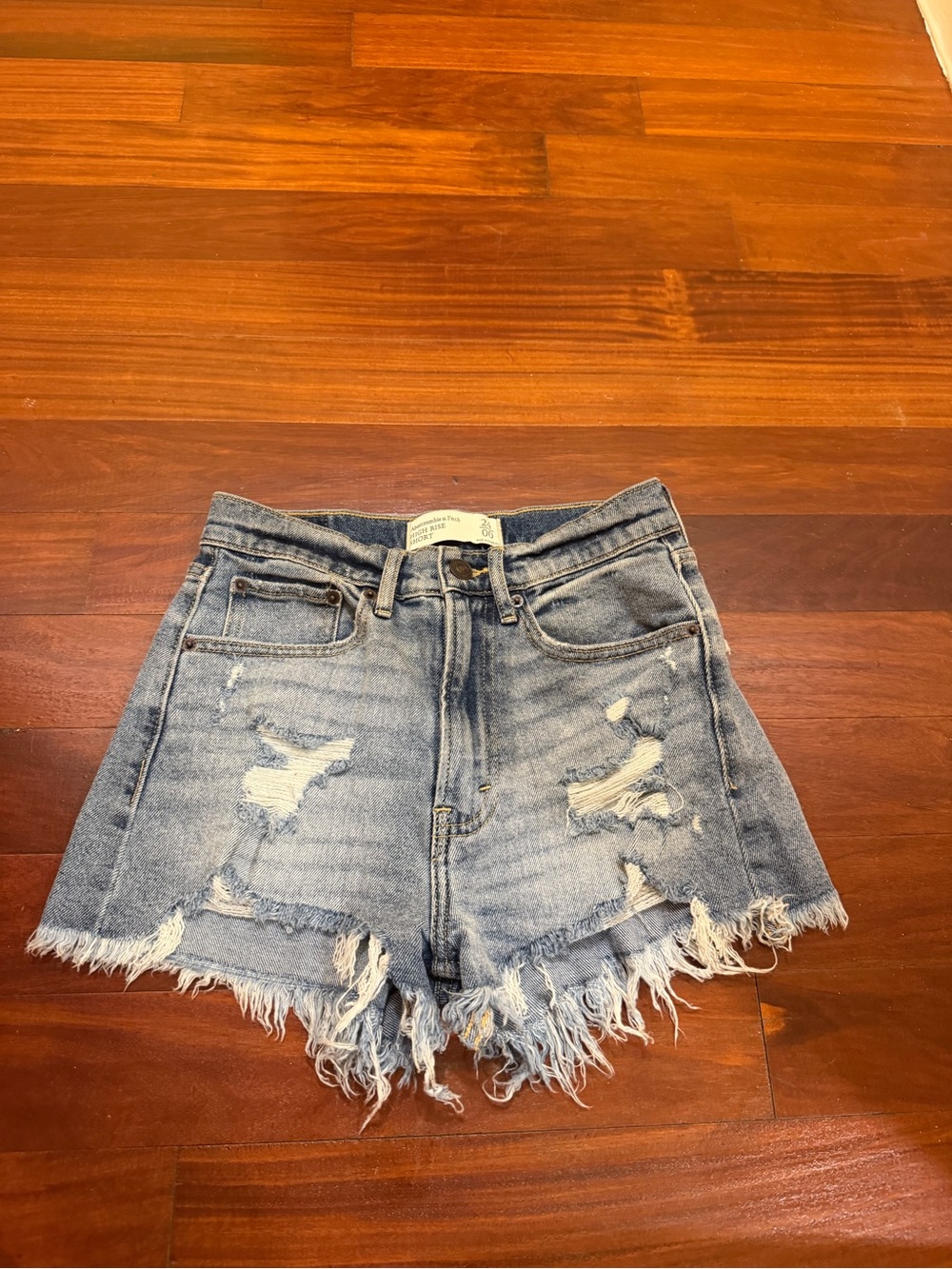 Abercrombie High-Rise Distressed Denim Women’s Shorts - Light Blue